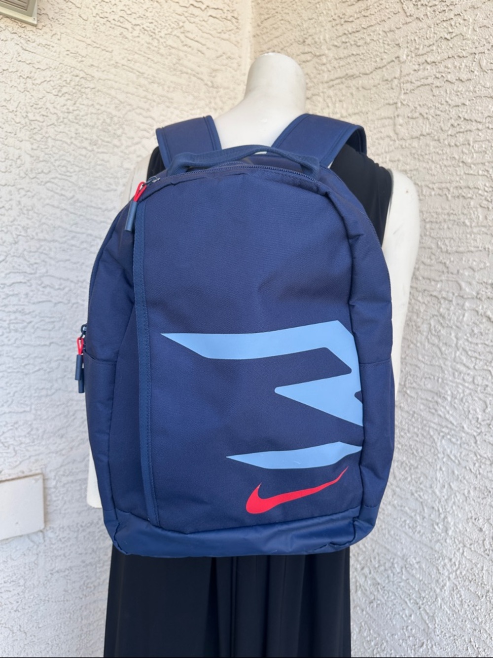 Nike Navy Backpack with Light Blue Graphic and Red Swoosh